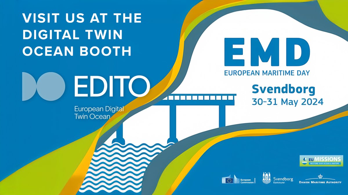 📢 Calling all #EMD2024 attendees! 🇩🇰 Join us in Svendborg to discover the #EuropeanDigitalTwinOcean 🌊 Visit the #DigitalTwinOcean booth to learn all about the #EDITO_DTO initiative & the EDITO-Infra & EDITO-Model Lab projects 📍SIMAC Academy, 30-31 May #EUDTO #MissionOcean