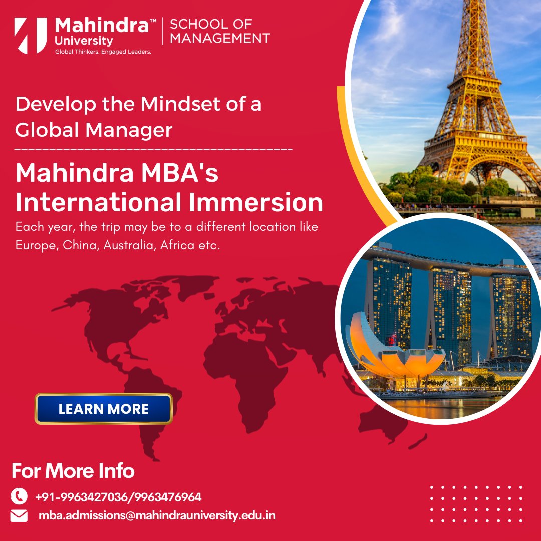 Mahindra MBA students travel abroad annually to appreciate international diversity and learn from global leaders, preparing them for successful global careers.
Visit our website mahindrauniversity.edu.in/programs/mba to learn more and apply!
#mba #mbalife #InternationalImmersion
