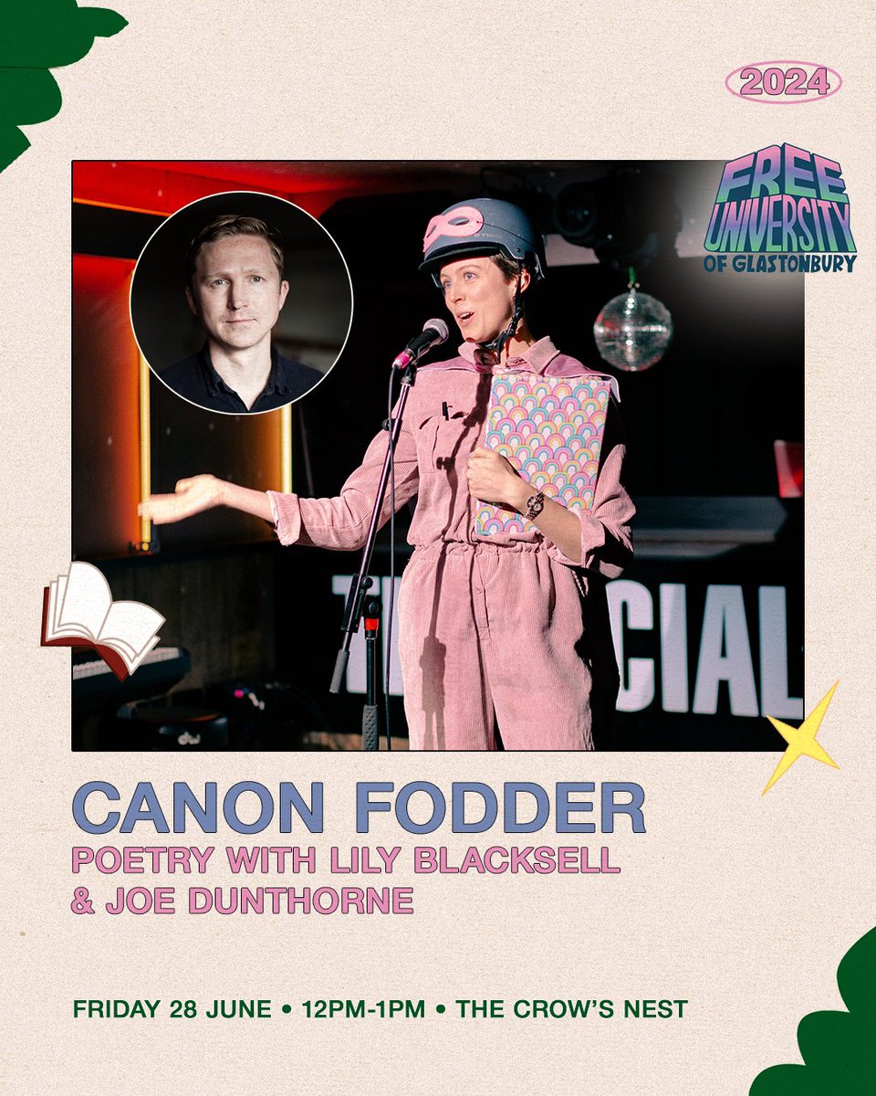 @Can0nF0dder is a Poetry and Music night designed to feed the canon and feed the soul! 🫶🏼 @LilyBlacksell , guest @joedunthorne, and more, will be joining us on the Friday at @glastonbury 
#glastonburyfestival #freeuniofglasto #poetry