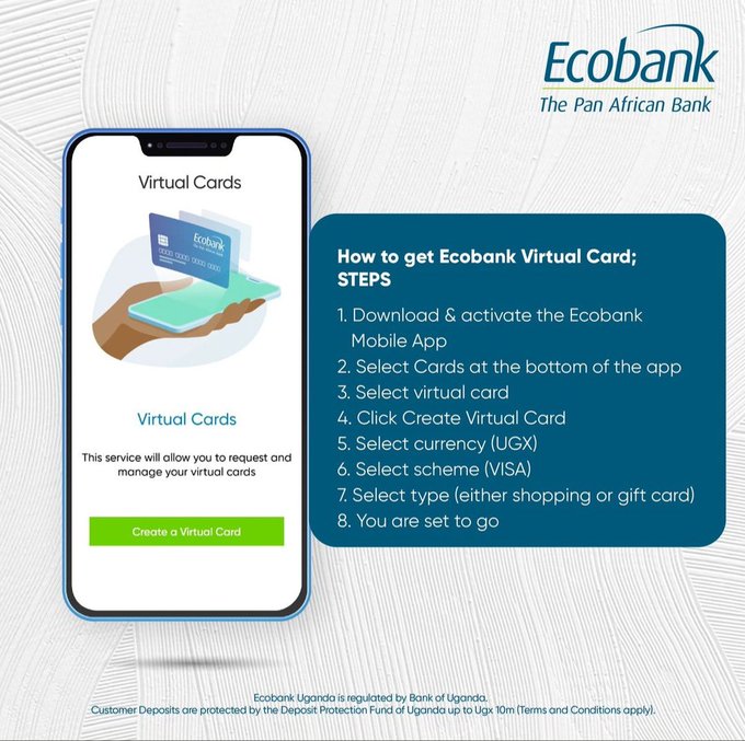 Start your week with the knowledge that you can enjoy secure transactions with the Virtual Payment Card from @EcobankUganda 

The card has enhanced security features that safeguard your account. 

#ABetterWay 
#VirtualCard