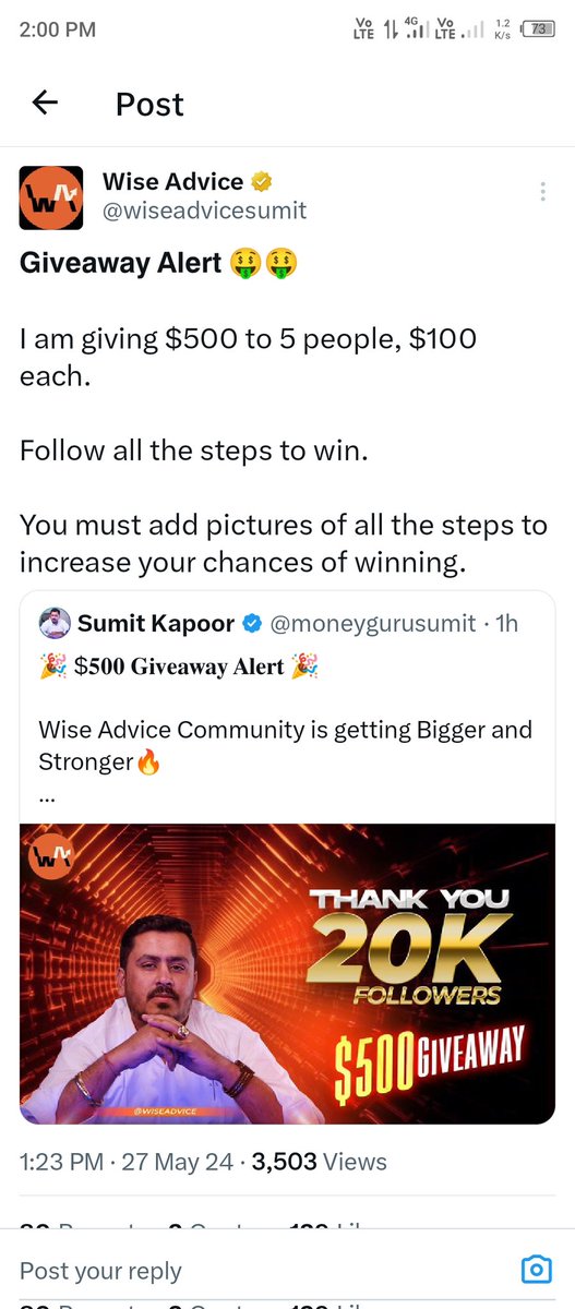 mileshwarsahu7's tweet photo. @wiseadvicesumit thanks for giveaway https://t.co/13JlR905i2
