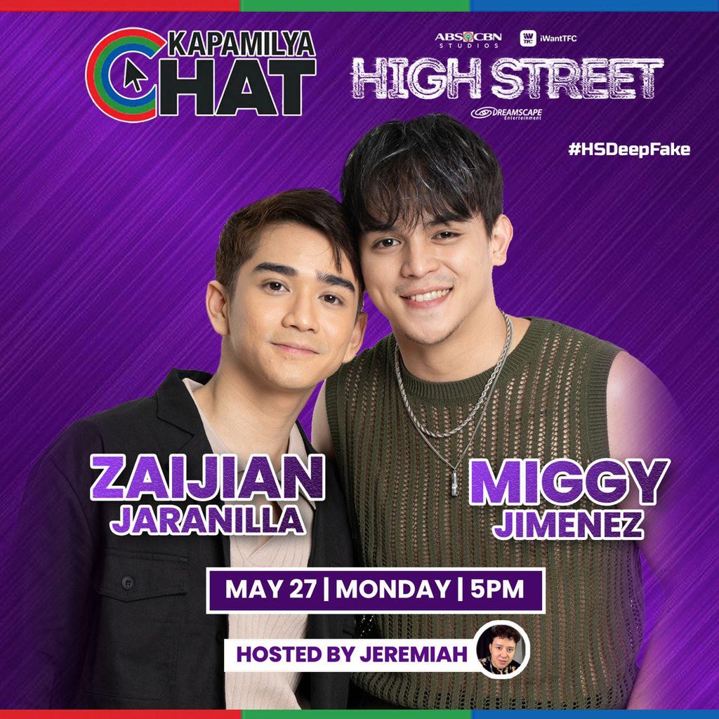 Makikisaya at kulitan sina Zaijian Jaranilla at Miggy Jimenez sa “Kapamilya Chat” mamayang 5PM! Experience a higher level of fun kasama sila 💛✨ #HighStreet