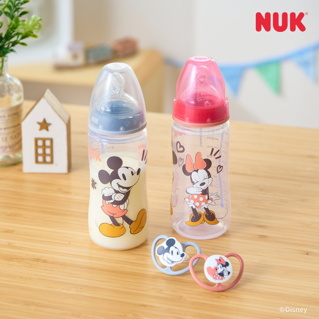 DADWAY_PR's tweet image. NUKのミッキーマウス＆ミニーマウスデザインのほ乳びんが、アカチャンホンポ限定で登場しました👏

同じデザインのおしゃぶりとおそろいで使うのがおすすめですよ💕

ぜひアカチャンホンポでチェックしてみてくださいね！

#NUK #ほ乳びん