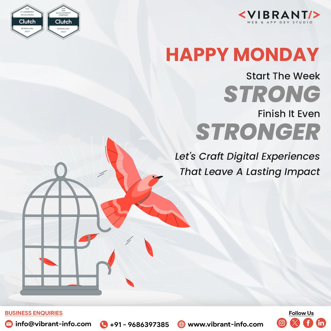 Start the week strong, finish it stronger. 💪 Let's craft digital experiences that leave a lasting impact. Happy Monday! 

#MotivationMonday #MondayMotivation #StartStrong #FinishStronger #DigitalInnovation #CreateImpact #DigitalExperiences #HappyMonday #VibrantInfo