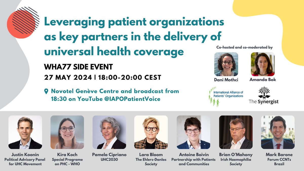 We are excited to see you today at @IAPOvoice and @The_Synergist's side event at #WHA77 to discuss the vital role of patient orgs in delivering #UniversalHealthCoverage! A great start to the discussions ahead of the World Health Assembly! To learn more 👉 bit.ly/3UOMP6m