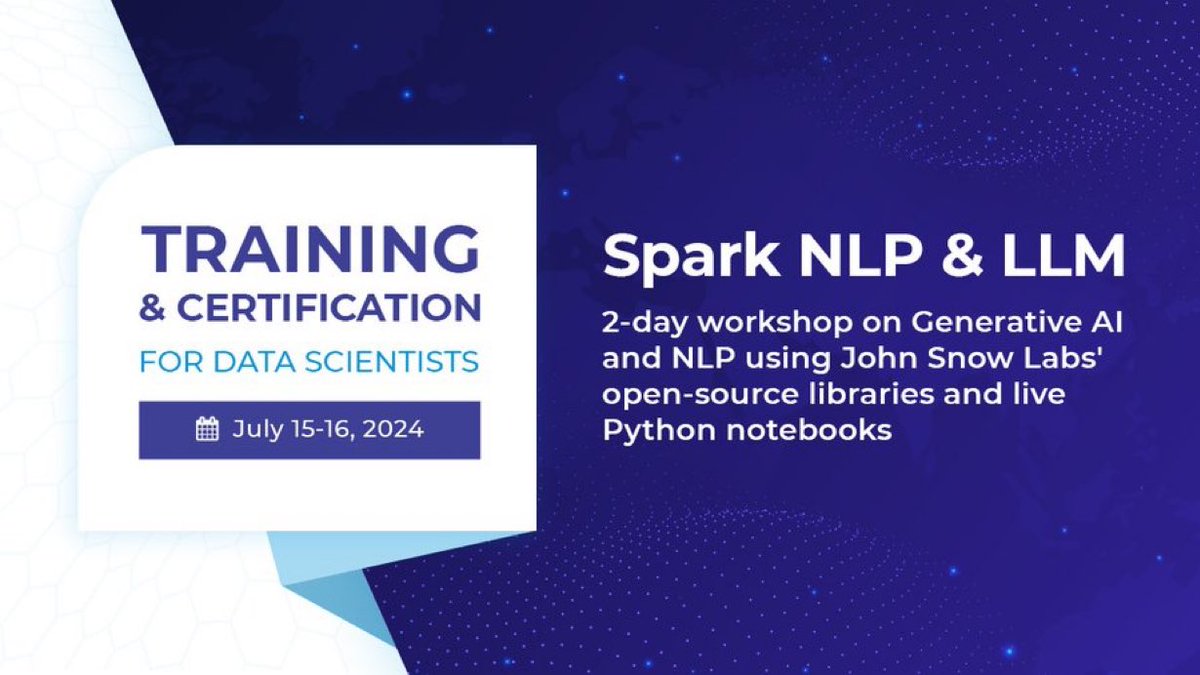 digitalhealthxx's tweet image. Don’t miss #SparkNLP & #LLM for Data Scientists training on July 15-16, 2024.
Register now: hubs.li/Q02ysDpt0
#LLMs #HealthcareLLMs #nocode #GenerativeAI #HealthcareAI #MedicalLLMs #nlp #naturallanguageprocessing #DataScience #DataEngineering #DataAnalysis #DataInsights…