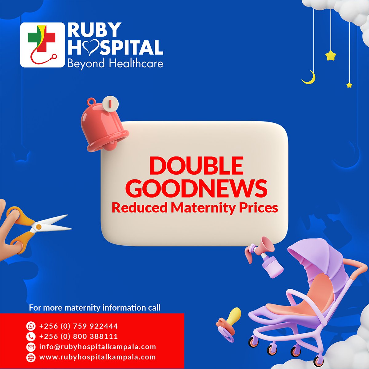 RubyhospitalUg's tweet photo. At Ruby Hospital, we’re offering reduced prices on our comprehensive maternity packages. Experience top-notch care for both mother and baby without the financial strain. Visit us at Lugogo Bypass, Kampala and take advantage of our special rates today! #maternity #nicu #rubycares https://t.co/t5IHvtfWID