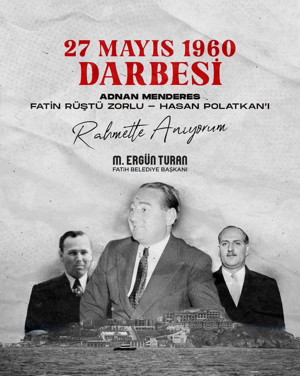 'Bu millet kendisine hizmet edeni unutmaz...' 27 Mayıs 1960; demokrasi tarihimize çalınmış kara bir leke, milletimizin iradesine indirilmiş ağır bir darbedir. Bu menfur olayın yıl dönümünde darbeciler tarafından idam edilen Adnan Menderes ve yol arkadaşlarını rahmet ve minnetle