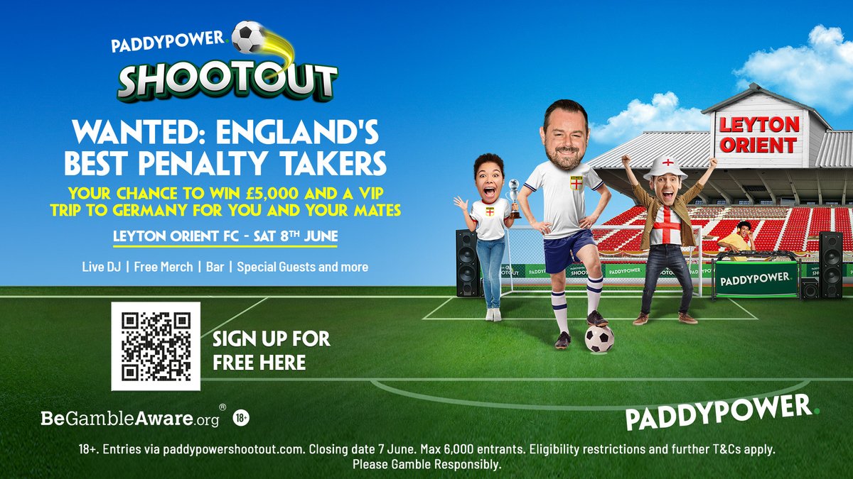 Think you've got the bottle to take a penalty under pressure? 🔥 Enter The Paddy Power Shootout to win £5,000 cash AND a trip to Germany for you and three mates. 📅 June 8th ⚽ Leyton Orient FC 📝 paddypowershootout.com 18+ BeGambleAware