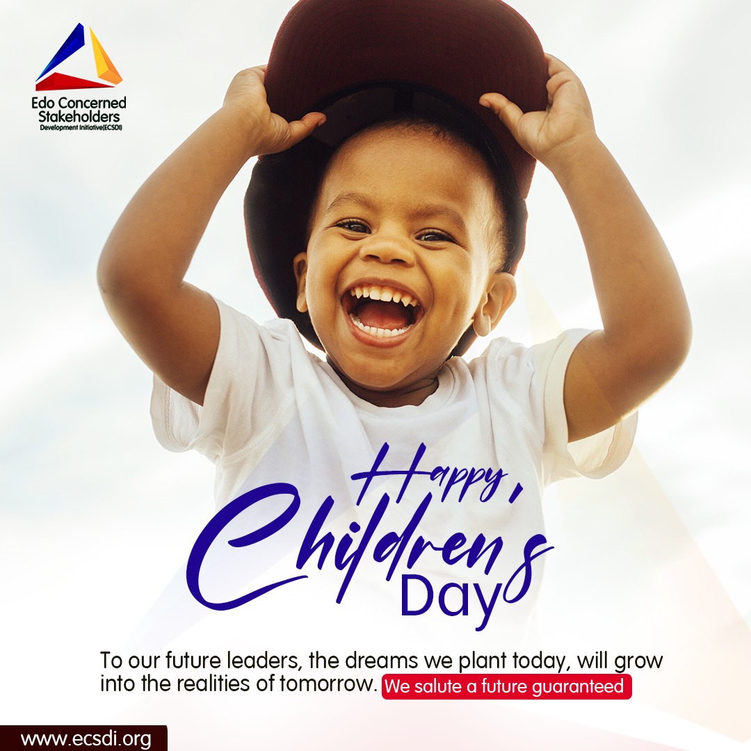 Happy Children's Day to all the children of Edo and around the world. Wishing them a fun day as they celebrate today.

From the Edo Concerned Stakeholders Initiative (ECSDI)

#childrensday #edo #ecsdi #boychild #girlchild #edochildren