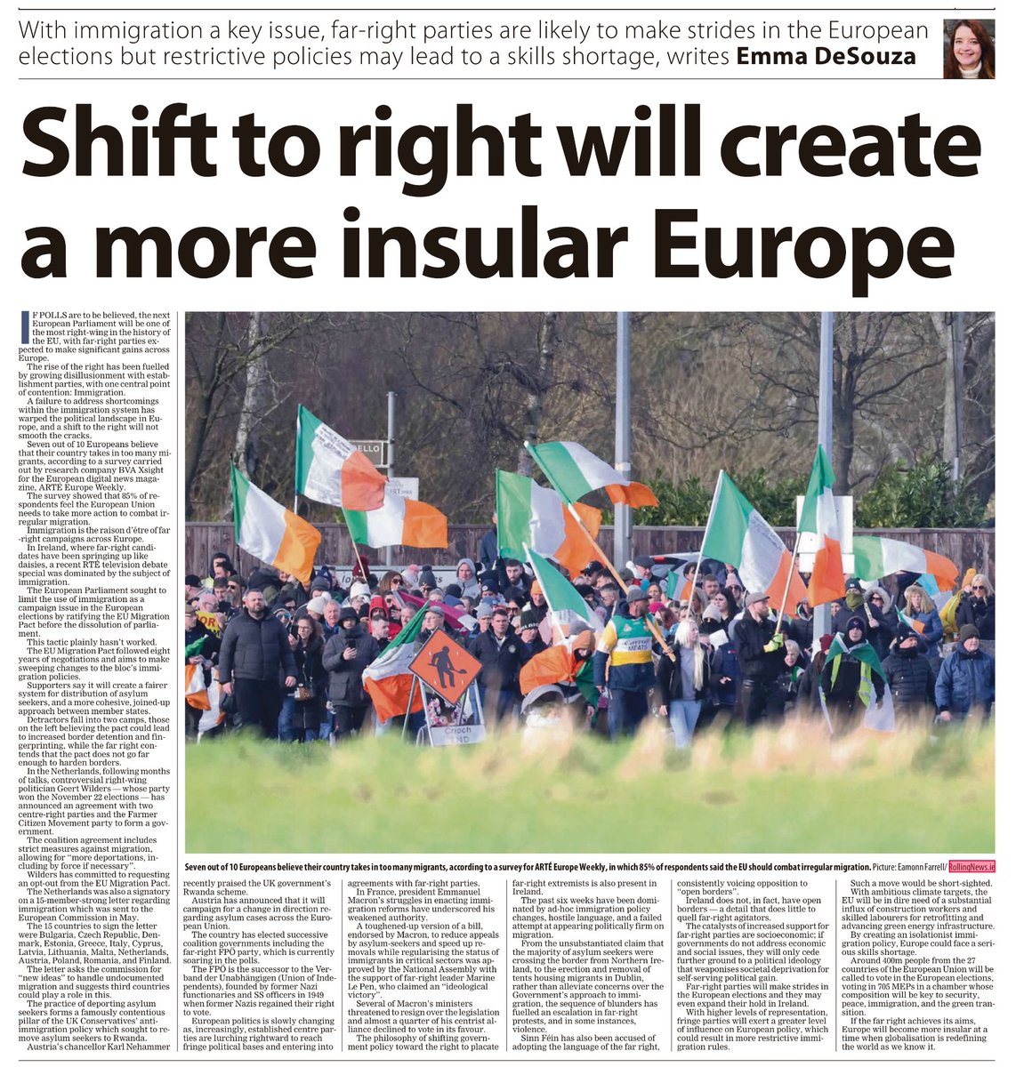 “A failure to address shortcomings within the immigration system has warped the political landscape in Europe, and a shift to the right will not smooth the cracks.” ~Emma DeSouza, The Irish Examiner ☕️🥐