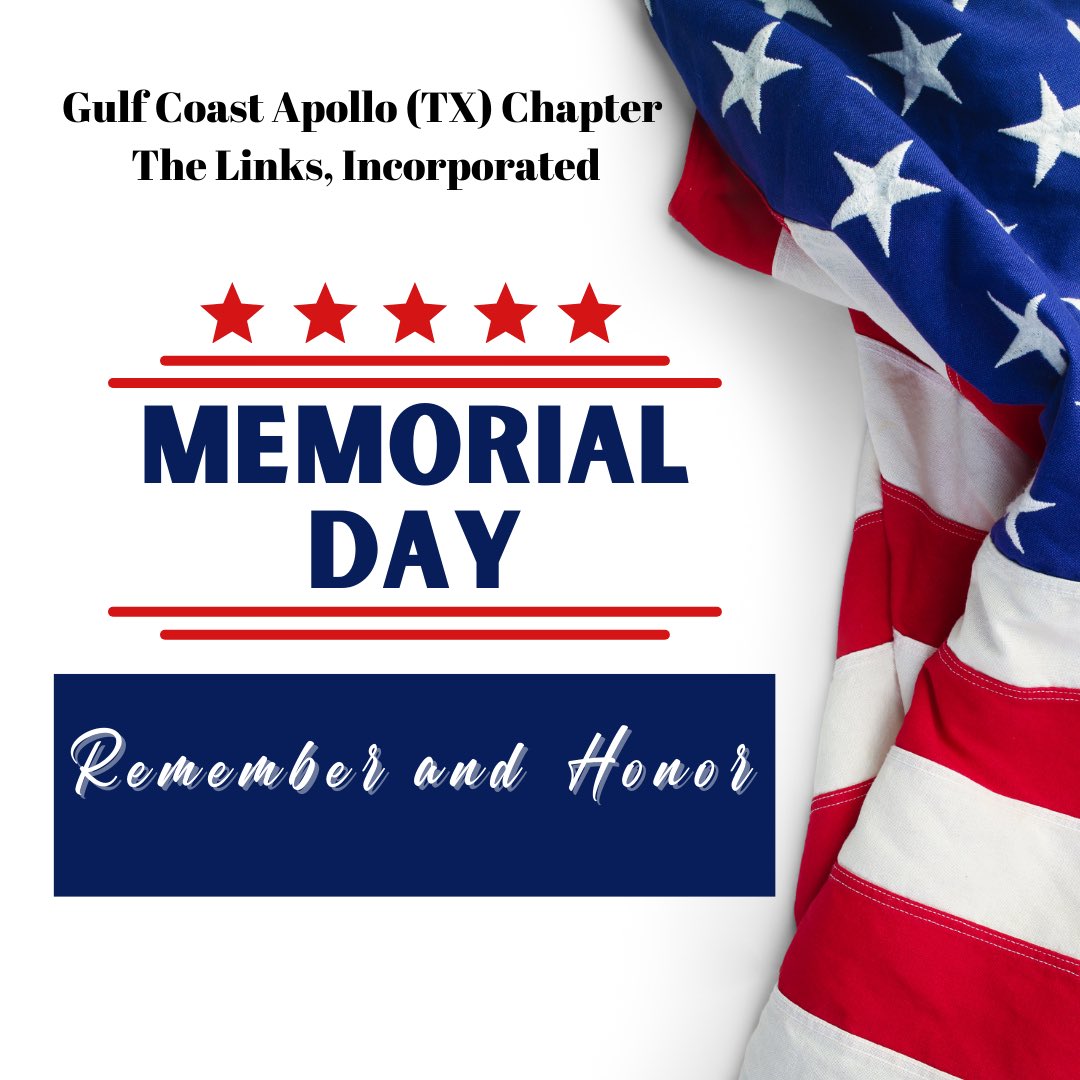 Memorial Day is set aside to commend those cherished and brave veterans 
🇺🇸 who paid the ultimate sacrifice of their life
🇺🇸 while serving in the US Armed Forces 

Please join us as we remember their service and honor their memory.

#GCACLinks #WALinks #LinksInc #MemorialDay
