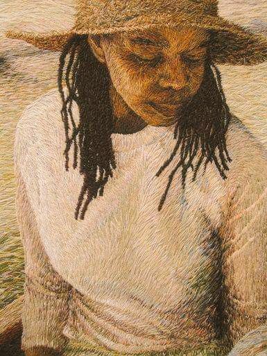 Ruth Miller, artist who creates hand-embroidered portraits from her studio on the Mississippi Gulf Coast #WomensArt1