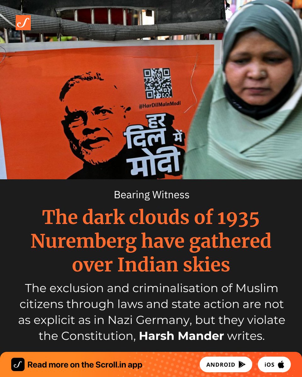 Opinion: In Modi’s India, the aspirations and sometimes even the public discourse are not dissimilar to Nazi times. scroll.in/article/1068028 By @harsh_mander