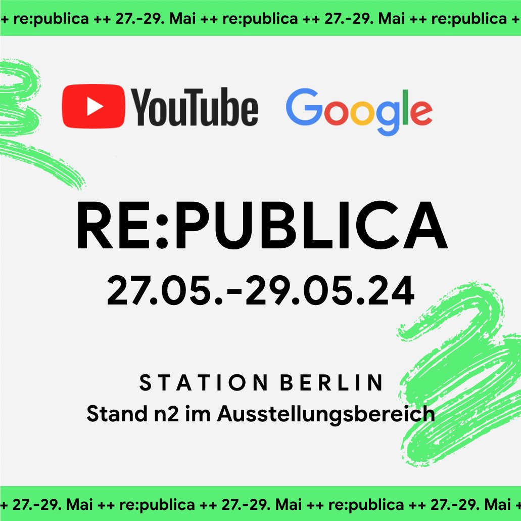 Google Deutschland (@googlede) on Twitter photo We care! Deshalb sind wir auch in diesem Jahr auf der <a href="/republica/">re:publica</a> vertreten – auf der Bühne und mit einem Stand. Dort zeigen wir u.a. Anwendungsbeispiele für #KI und informieren über unsere Maßnahmen im Superwahljahr. Wir freuen uns auf euch! #WhoCares #rp24 We care! Deshalb sind wir auch in diesem Jahr auf der <a href="/republica/">re:publica</a> vertreten – auf der Bühne und mit einem Stand. Dort zeigen wir u.a. Anwendungsbeispiele für #KI und informieren über unsere Maßnahmen im Superwahljahr. Wir freuen uns auf euch! #WhoCares #rp24