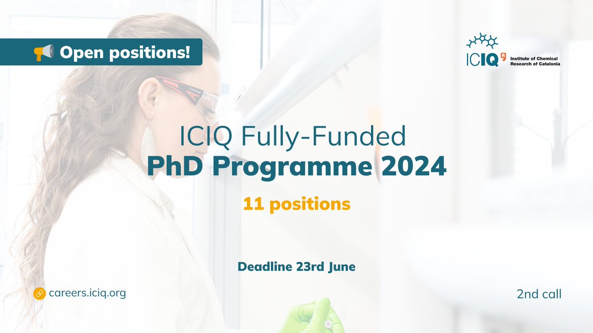 #ICIQJobs ➡️Ready to transform the world of #chemistry? The 2nd call for our Fully-Funded #PhD Programme is open! 🧑‍🔬 Projects with leading experts 🌍 Stays at top international institutions 📚 Comprehensive training Apply here🔗careers.iciq.org/jobs/4501344-i… @RSEQUIMICA