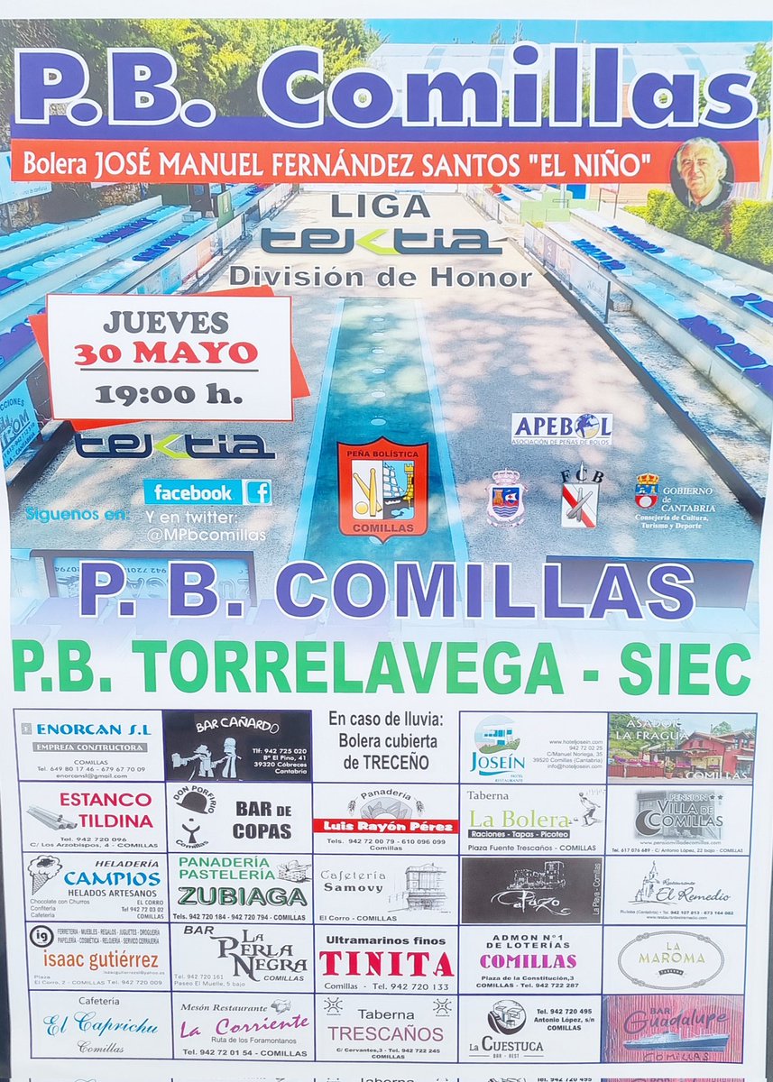 MPbcomillas's tweet photo. Este JUEVES 30 Mayo,  partido de Liga Tetkia División de Honor. 
En Comillas a las 19:00 h.   y si llueve en Treceño. 
PB Comillas  / PB Torrelavega Siec 
#peñabolisticacomillas #Apebol #comillas https://t.co/P92yLhSirV