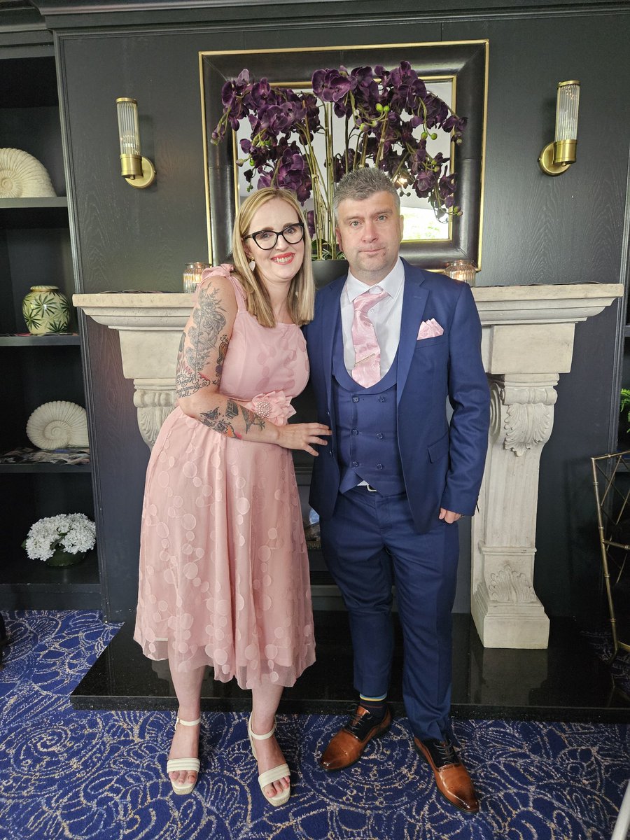 What u see is me and derek at a wedding. 
What you don't see is
The wheelchair beside us 
My back is in spasm 
I'm in a lot of pain 
Holding onto the first place for dear life.. 

Living with MS is so tough it takes a lot to attend events. 

#livingwithadisability #mswarrior