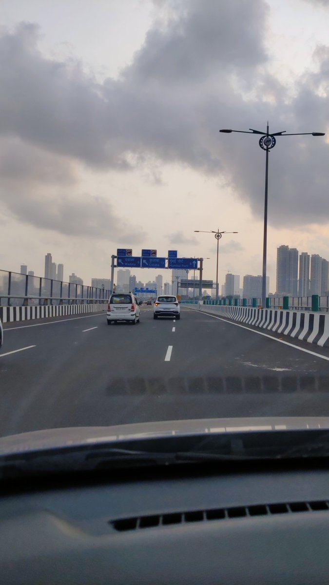 View of Mumbai skyscrapers from the Atal Setu Trans Harbour Link.