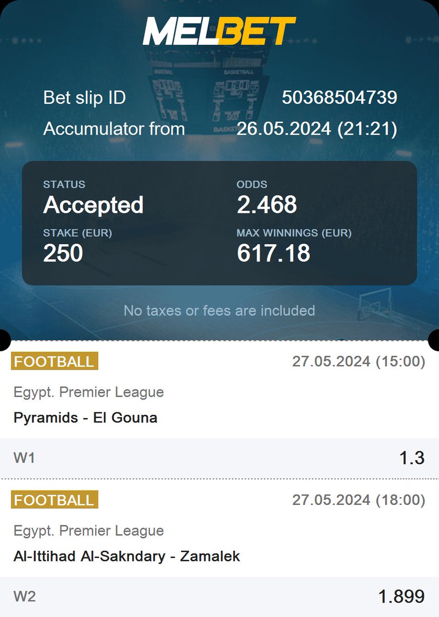 🚨 Total Odds: 2.468 🚨 🇪🇬 Egypt. Premier League 🇪🇬Pyramids vs. El Gouna | 1X2 W1 🇪🇬 Egypt. Premier League 🇪🇬Al-Ittihad Al-Sakndary vs. Zamalek | 1X2 W2