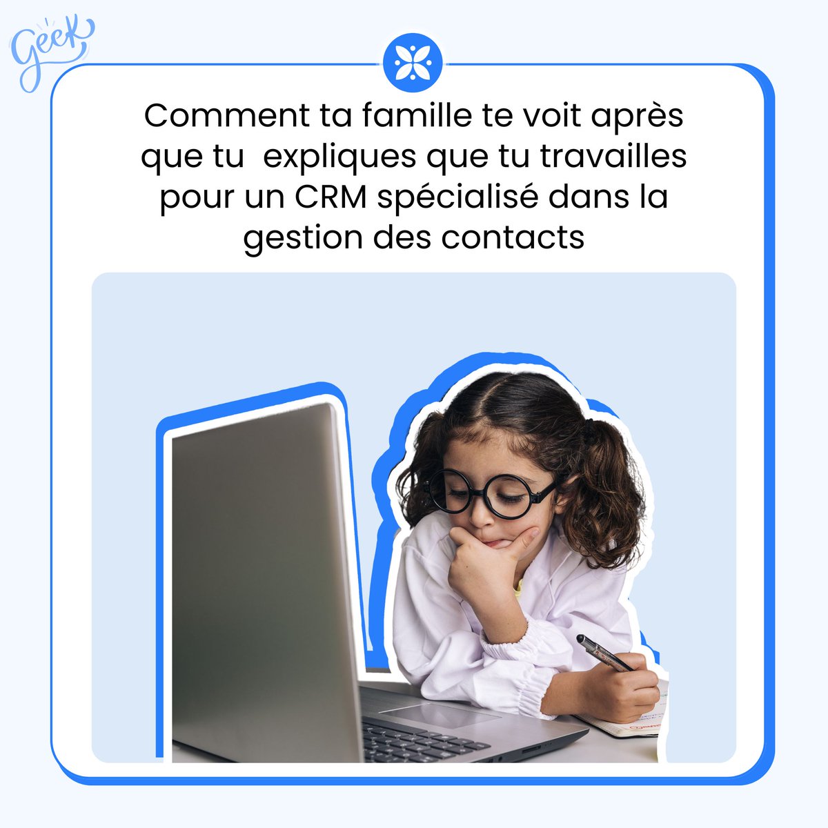 🤓 𝗤𝘂𝗮𝗻𝗱 𝘁𝘂 𝗲𝘅𝗽𝗹𝗶𝗾𝘂𝗲𝘀 𝗮̀ 𝘁𝗮 𝗳𝗮𝗺𝗶𝗹𝗹𝗲 𝗰𝗲 𝗾𝘂𝗲 𝗳𝗮𝗶𝘁 𝘂𝗻 𝗖𝗥𝗠...

Alors qu’en fait, c’est juste un super assistant qui te fait gagner du temps et satisfaisait vos clients ! 🏆😉

Adoptez notre solution CRM :  bit.ly/3Kn6ntG