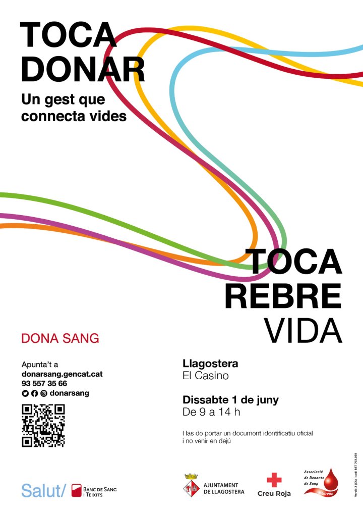 📣Recordeu que aquest dissabte “Toca donar, toca rebre vida” 🩸Campanya de donació de sang 💉27 donants ja han reservat, apunta’t tu també donarsang.gencat.cat/ca/vull-donar/… 935573566 @donarsang 📆Dissabte 1 de juny ⏰De 9 a 14 h 📍Casino Llagosterenc #donarsang