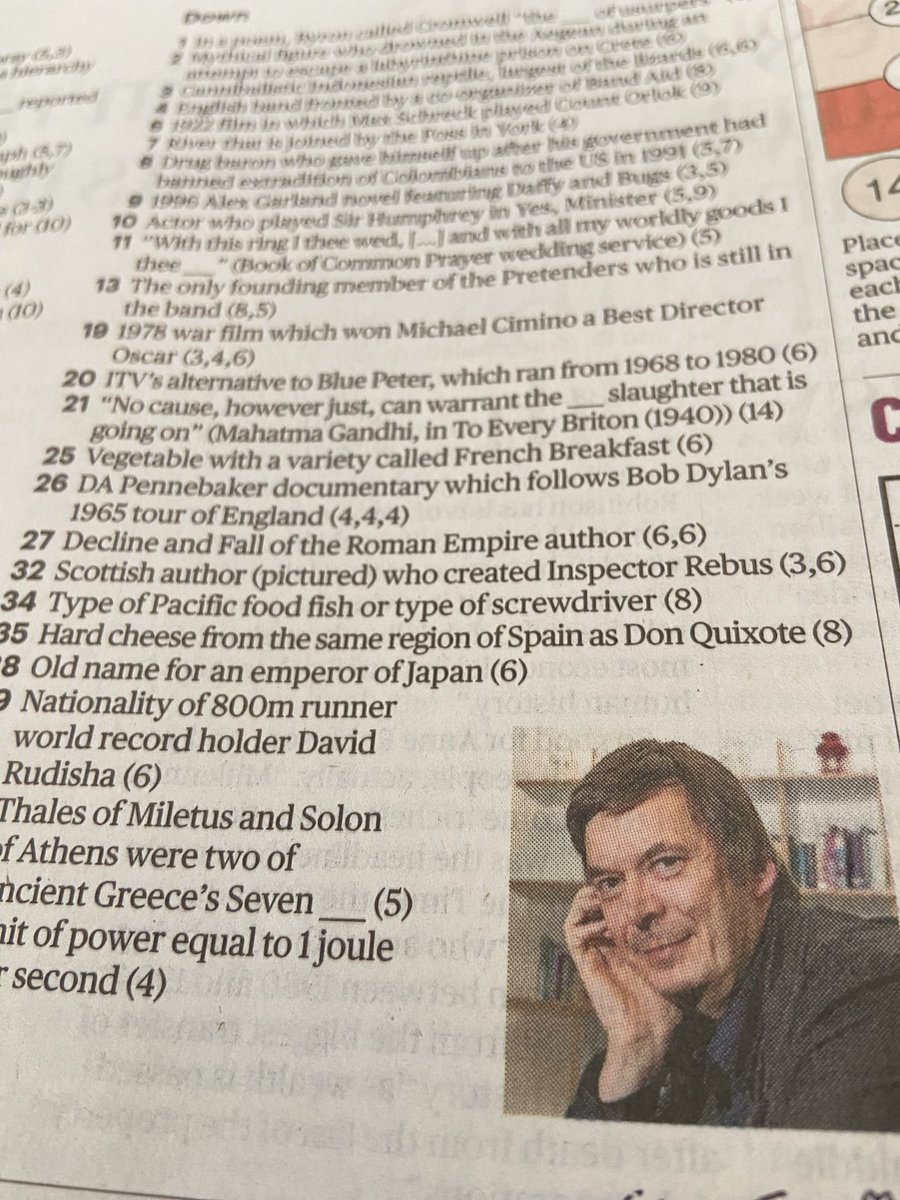 Sunday Times general knowledge crossword. Reckon I’ve cracked 32 down…
