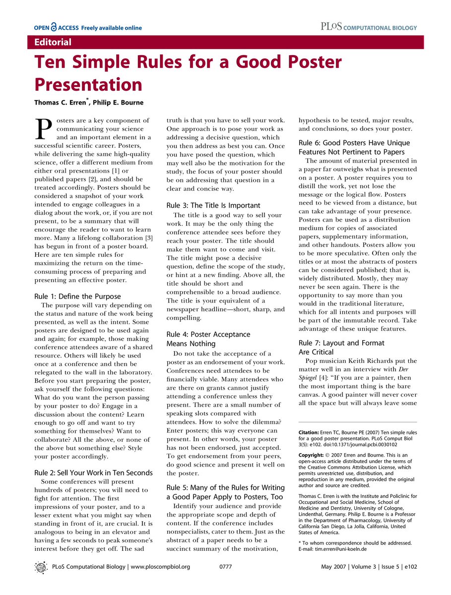 Ten Simple Rules for a Good Poster Presentation 1/2 #poster #PhD #AcademicChatter #academics