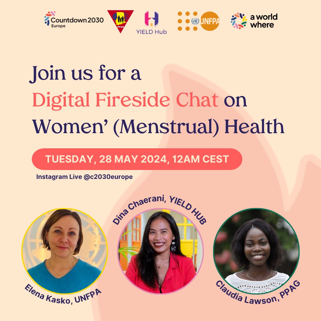 Join @C2030Europe for an exciting conversation about women's health, including #menstrualhealth, with @UNFPABrussels, @Hub_YIELD, & @ippf member @PPAGGhana. 📌Where? Instagram Live: bit.ly/4bQf8s9 Together for #AWorldWhere repro health & gender equality are a reality.