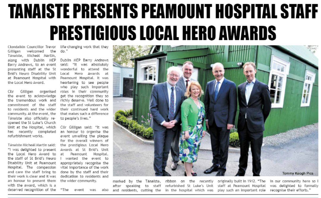 Local hero awards @Peamount_Health @tanyakingnurse  @MichealMartinTD @BarryAndrewsMEP @NewsgroupIRL @sdublincoco