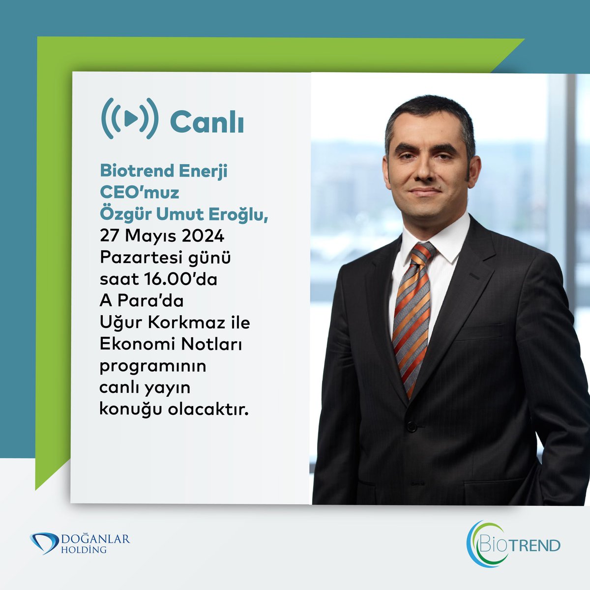 CEO’muz Özgür Umut Eroğlu, bugün saat 16:00’da A Para kanalında Uğur Korkmaz ile Ekonomi Notları programının canlı yayın konuğu olacaktır. @ozgurumuteroglu