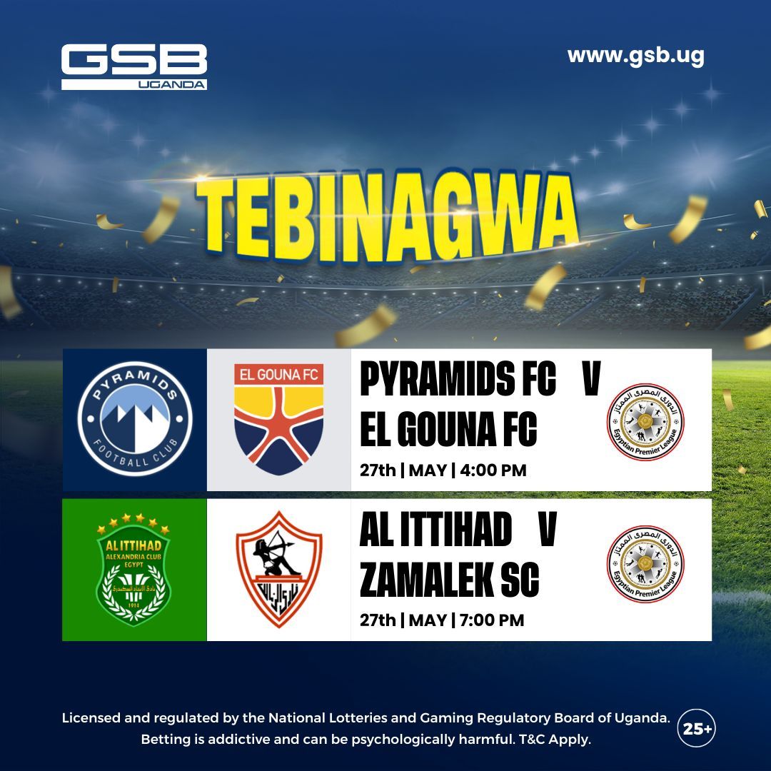 𝐀𝐛𝐚𝐧𝐠𝐞 𝐓𝐞𝐛𝐢𝐧𝐚𝐠𝐰𝐚! 🔥| In the Egyptian Premier League, we have two huge games, and the most titled club of the 20th century is playing tonight. 𝐂𝐡𝐞𝐜𝐤 𝐨𝐮𝐭 𝐓𝐡𝐞𝐬𝐞 𝐎𝐝𝐝𝐬 👉🏾 buff.ly/3qIBZU5 #GSBUganda | #SportsBetting | #EgyptPremierLeague