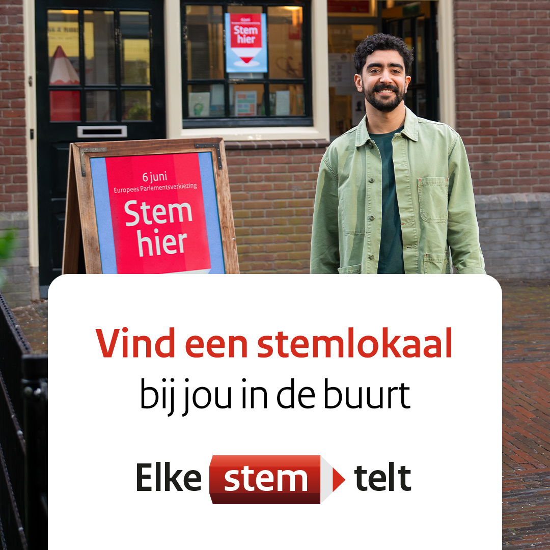 Donderdag 6 juni is de verkiezing voor het Europees Parlement. Check waar je kunt stemmen bij jou in de buurt. 

Meer weten? Ga naar: waarismijnstemlokaal.nl