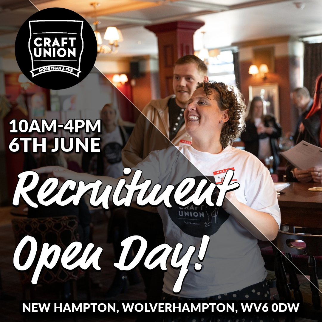 🍻🗓️Pub Recruitment - Event of the Week! 

🤝 Find out more and book to attend here - ow.ly/nkEZ50RGPeg

#wolverhamptonpubopenday #runapub #hospitalitycareers #publandlord #craftunion #comealong!