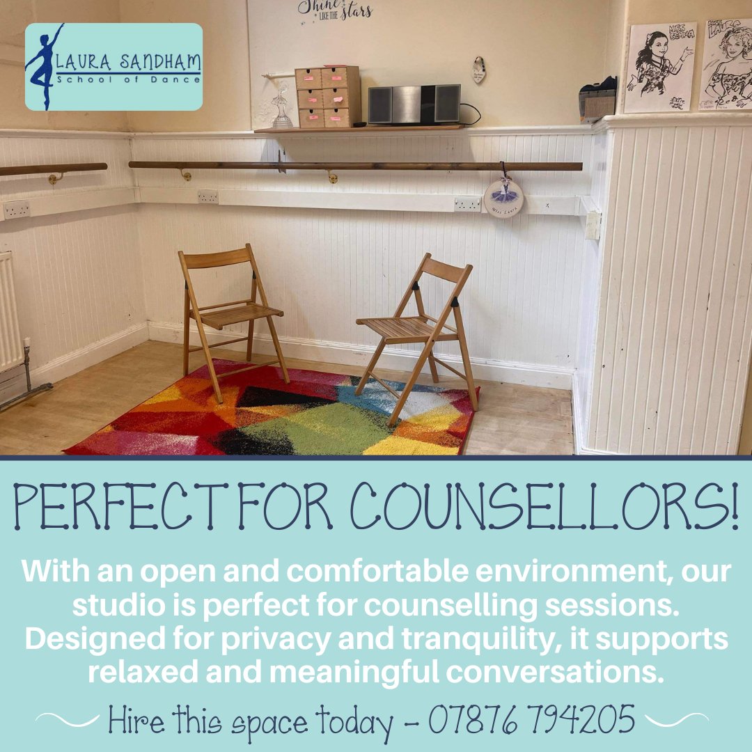 Calling all counsellors ❕ 🗣️

Call Miss Laura today to hire!
☎️07876 794205
-
#LauraSandhamSchoolOfDance #DanceClasses #Lancaster #StudioHire #Counsellor