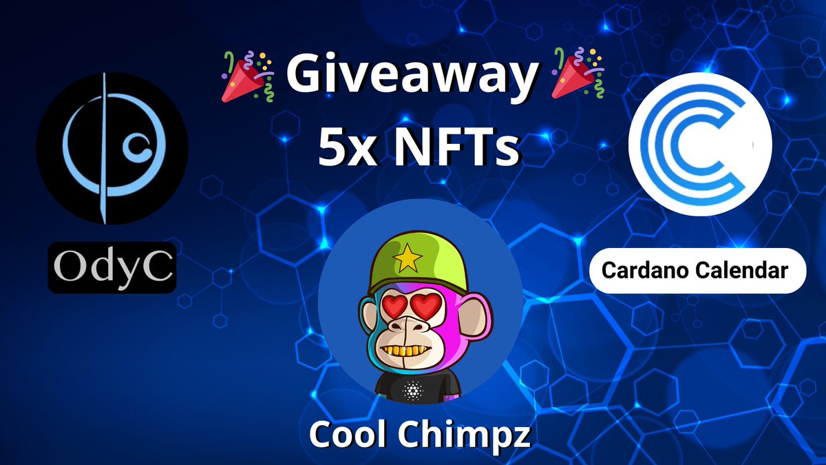 OdyC_DAO's tweet image. 🎉  Giveaway 🎉
We are giving away 5x Cool Chimpz #NFTs 🐒

All you have to do is:
❤️Like 
✅Follow @CardanoCalendar and @OdyC_DAO 
♻️Retweet this post
💙Tag 2 Friends in Comments 

5️⃣ winners will be announced in 1st of June.

#Cardano #ADA