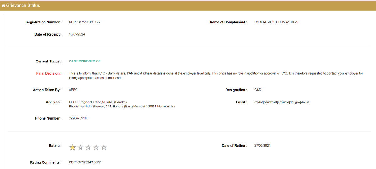 AnkitP221196's tweet photo. Hello @epfobandra &amp; @socialepfo,
I received response in CEPFO/P/2024/10677 (see screenshot) that my employer need to take action while my employer has already approved my KYC documents which you can see in from my account attached other screenshot. (1/3) https://t.co/XXxiEoxtfn