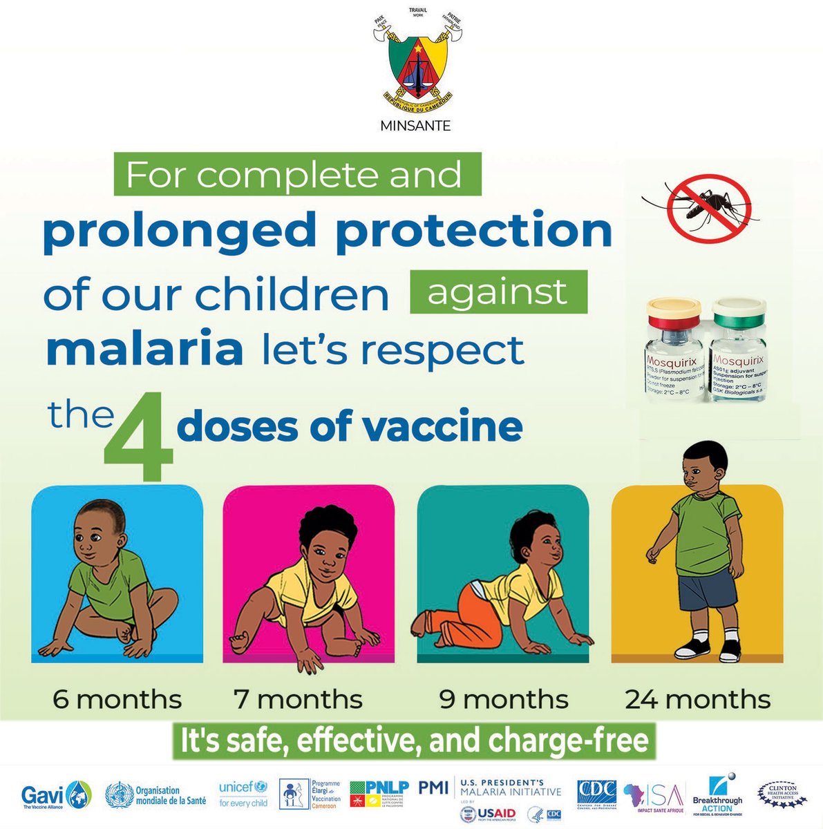 In January 2024, #Cameroon introduced a #malaria vaccine that is administered in 4 doses and boosts children's immunity to this pandemic. It is safe, effective and free.
#EndMalaria

<a href="/Breakthrough_AR/">Breakthrough ACTION</a>