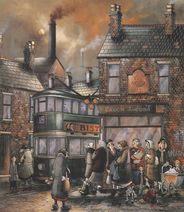 Brian Gordon (b.1939) - a Wirral lad, he picked up old roof slates from familiar but derelict streets and using his skill as engraver along with oil paint, he portrayed scenes from his childhood. 'The slate has to smell of the soot and grime of years' #Art #NorthernArt