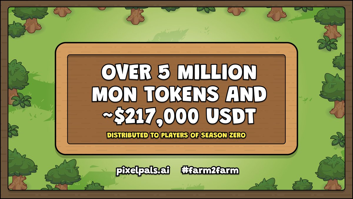 Congratulations to PixelPals Season Zero Players!

Over 5,000,000 $MON Tokens and
217,000 $USDT distributed to players of Season Zero.

PixelPals Season One (PVP) coming soon⚔️