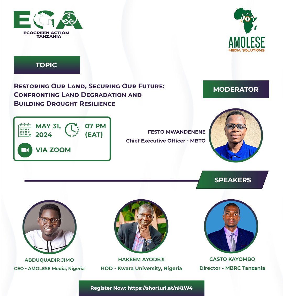 Don't miss out!!! Register in Advance to secure your spot. 👉🏾 [shorturl.at/nKtW4] 🗓️ Date: 31st May ⏰ Time: 07:00 pm EAT You’re Welcome!!! @jimoh_iyanda @SheilaKhama @AbiluTangwa @Greenisamissio1 @ACCAIAFRICA @BojanaBogojevic @nzasap3 @EmaanzT @EarthKeeper22