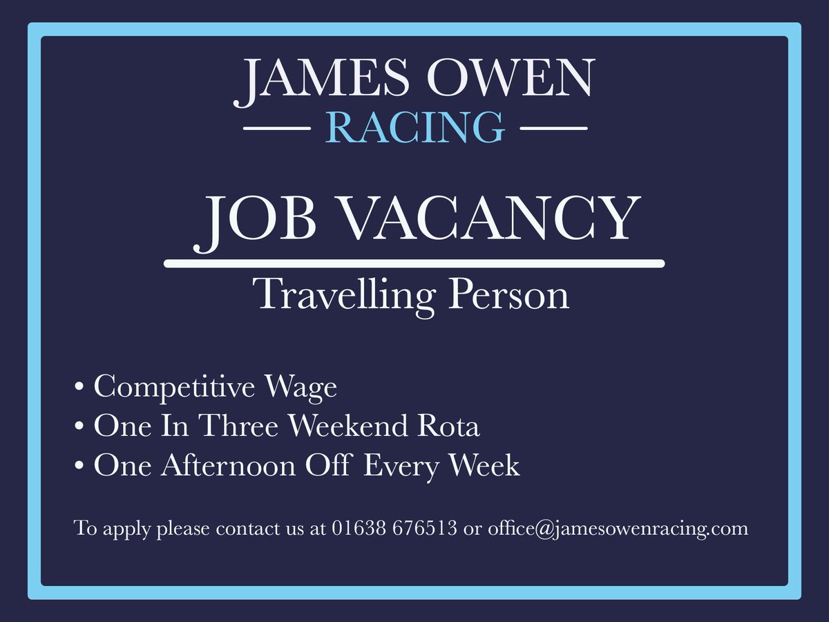 𝐄𝐱𝐜𝐢𝐭𝐢𝐧𝐠 𝐂𝐚𝐫𝐞𝐞𝐫 𝐎𝐩𝐩𝐨𝐫𝐭𝐮𝐧𝐢𝐭𝐲 We are looking for a Travelling Person to join our team here at James Owen Racing. Please contact us at 01638 676513 or office@jamesowenracing.com if you would like more information. #jamesowenracing