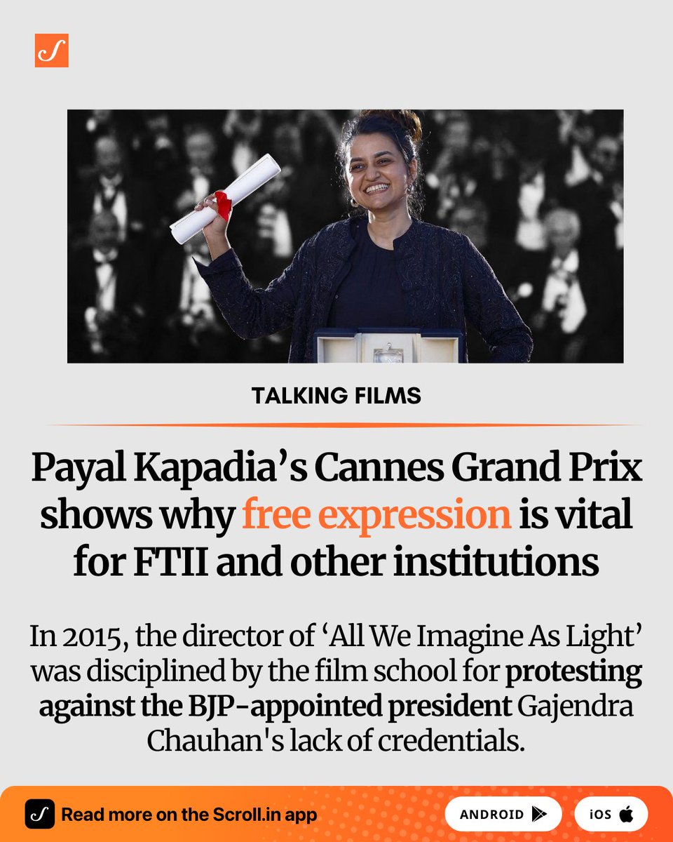 In 2019, #PayalKapadia completed the documentary A Night of Knowing Nothing. The film was selected for Cannes, where it won the Oeil d’or (Golden Eye) award for best documentary.

scroll.in/reel/1068373/

#AllWeImagineAsLight