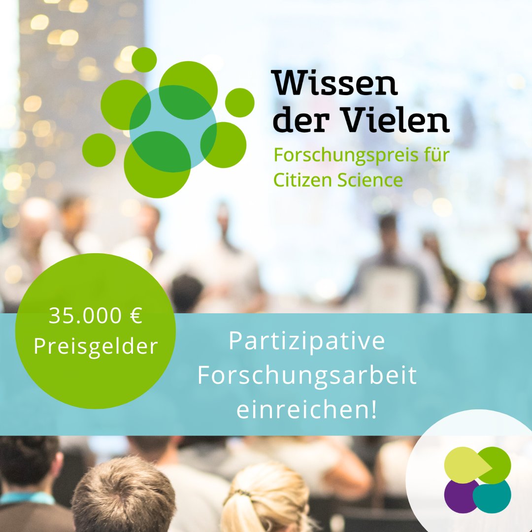 Du forschst partizipativ oder möchtest Kolleg*innen auf unserer Bühne sehen? Reiche bis 3.6. eine Forschungsarbeit ein! Prämiert werden Werke, die in Anwendung von #CitizenScience entstanden sind. 📅Letzte #WissenDerVielen24-Sprechstunde 28.5. 12:30 Uhr ℹ️ wissendervielen.de