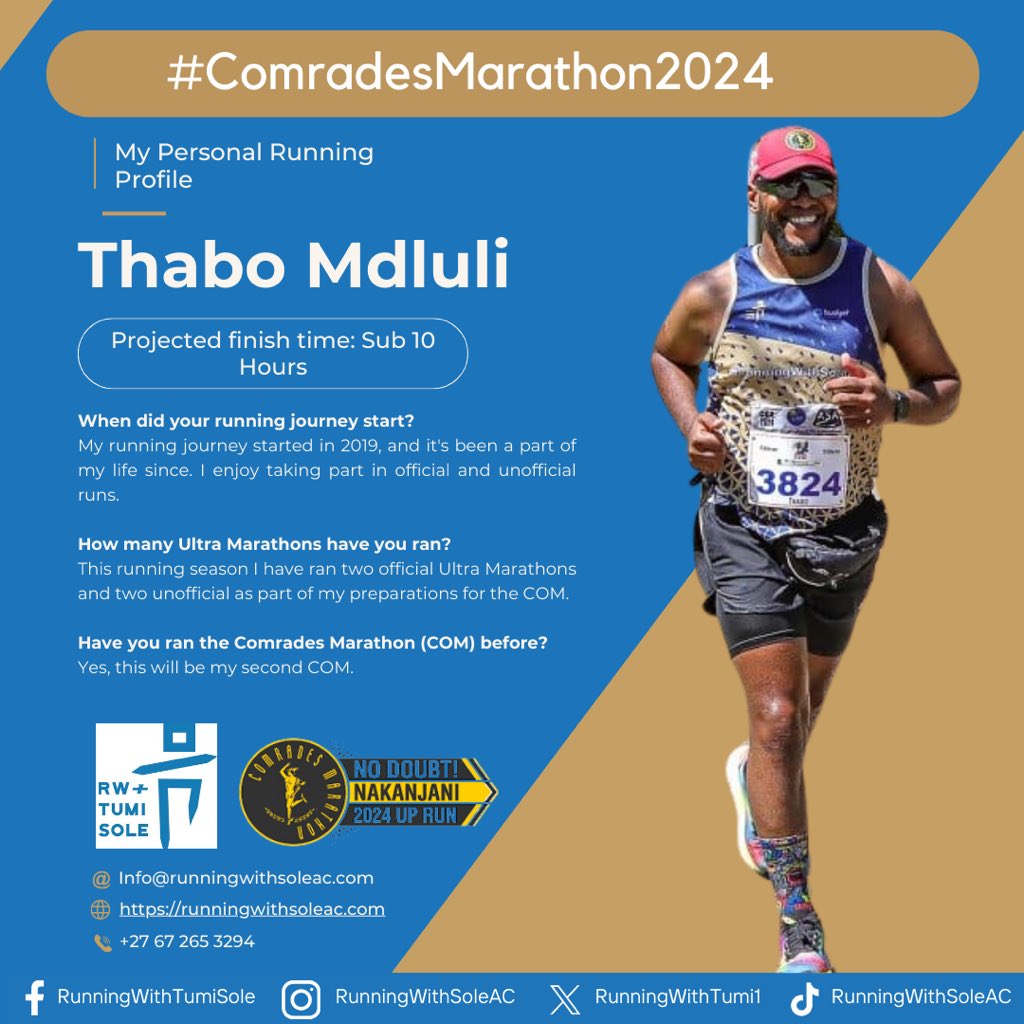 Runner profile 20/28 ✨ A new week is upon us, and with that being said we are now 12 days away from the much anticipated ultimate human race, the @comradesmarathon, meet Thabo Mdluli he will be representing the club at the 2024 Comrades Marathon 🙌🏾 This will be his second COM,