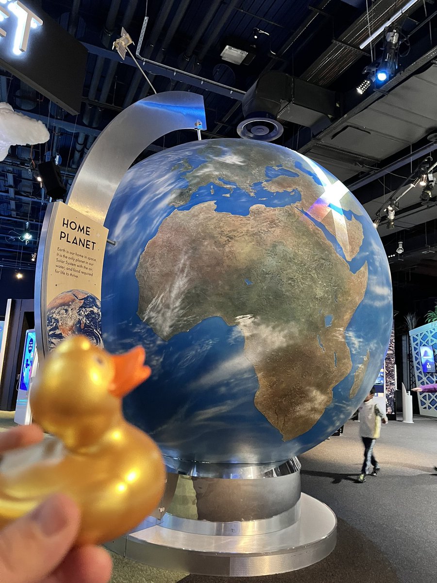 PedderRachel's tweet photo. @Notts_TV I was busy exploring @spacecentre Leicester yesterday .  Found a big Earth, swam in a bath with the planet Saturn and had a go at being an astronaut before finding a piece of the moon. Had a quacking great day #goldduck https://t.co/9jmPBuT916