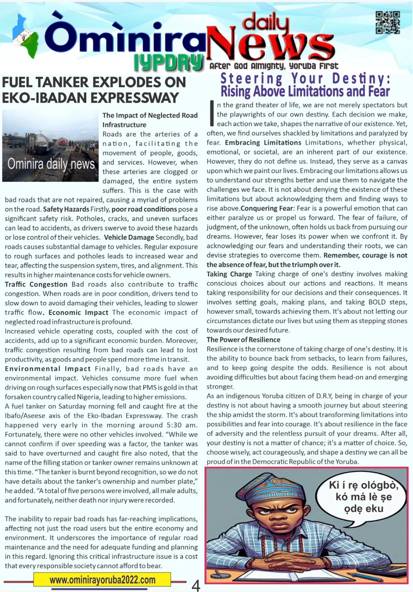 OMINIRA IYPDRY DAILY NEWS VOL.26 (SUNDAY MAY 26, 2024)
#YorubaNation 
#DemocraticRepublicOfTheYoruba 
#ProvisionalGovernment 
#OminiraYoruba2022 
#dryiyp2022
#IndigenousYorubaPeople 
#MOA
#BBOmoYoruba