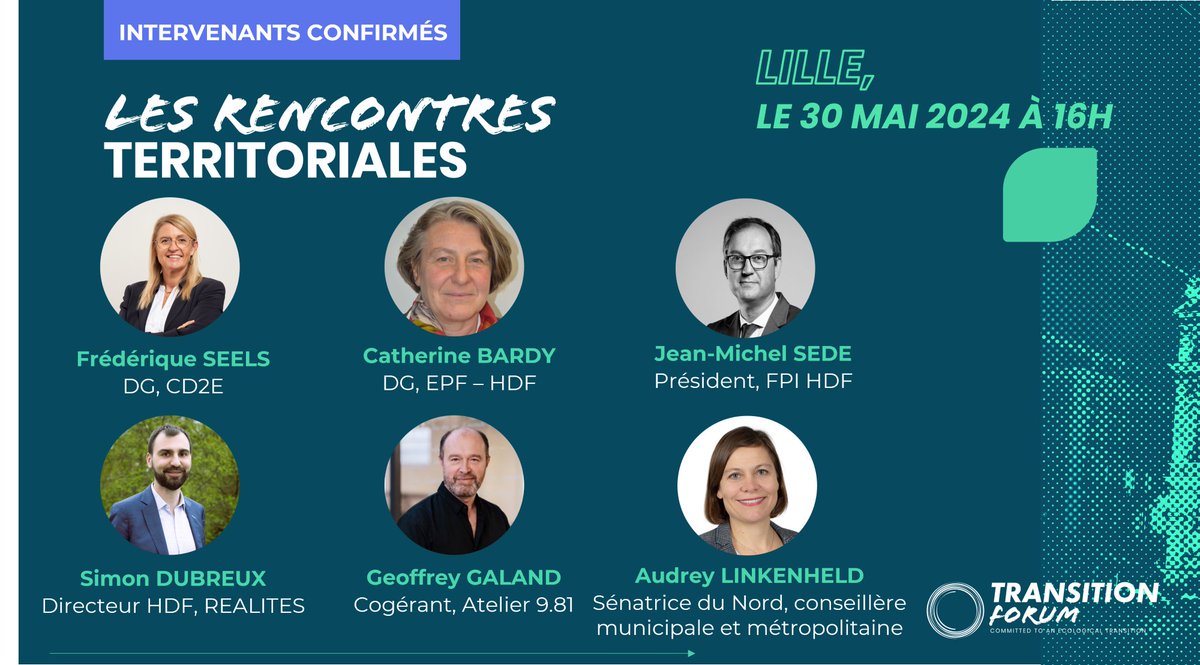 [#RencontresTerritoriales de Lille 🌿- 30 main 2024 - Programme complet] 1/3
 
Keynote : Geoffrey Galand (Atelier 9.81)
Table ronde : @FrederiqueSeels (@cd2e1119), Simon Dubreux (@realites), Catherine Bardy (@EPFHdF) et Jean-Michel Sède (@fpihdf)