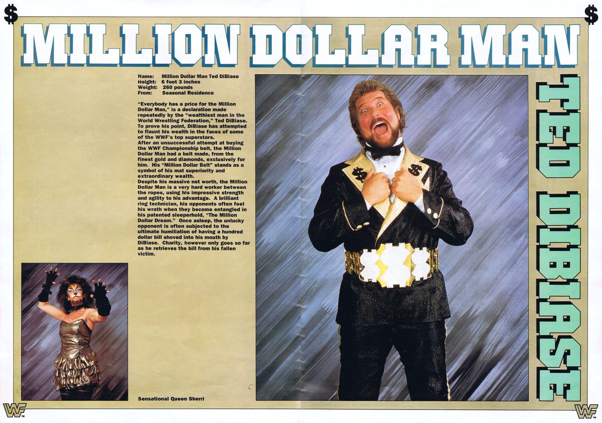 Profile of 'Million Dollar Man' Ted DiBiase from the 1991 WWF European Rampage Tour Programme. 🫰🏻💵 #WWF #WWE #Wrestling #SensationalSherri #TedDiBiase