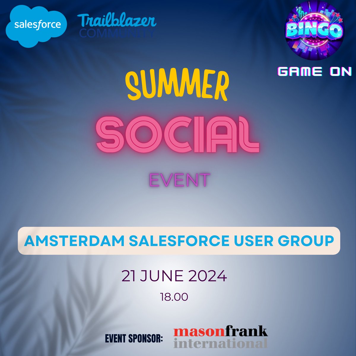 ✨Summer Social 2024✨

Kick off the summer in style with the Amsterdam Salesforce User Group!🌞
Big shoutout to <a href="/mason_frank/">Mason Frank ☁️</a> for making this event possible! 
🎟️ RSVP now to secure your spot: lnkd.in/euBjXKsF
<a href="/JustynaAnnaK/">JustynaK</a> | <a href="/AndreKampen/">Andre van Kampen</a> | <a href="/SenaBayramm_/">Melina Sena Bayram</a>    
#Salesforce